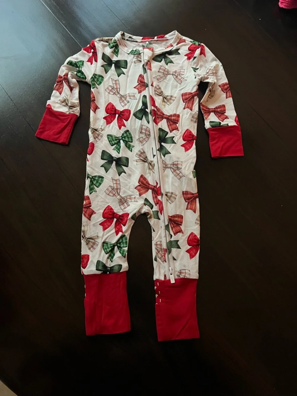 New - Posh Peanut Bamboo Christmas Bow Convertible Footie Pajamas
